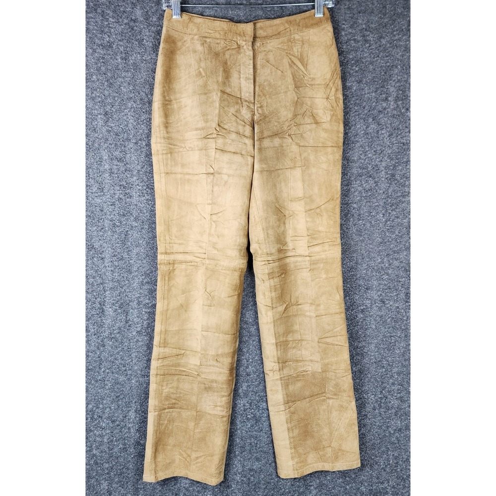 INC International Concepts Pants Womens 4 Straight Leg Tan Suede Leather EUC